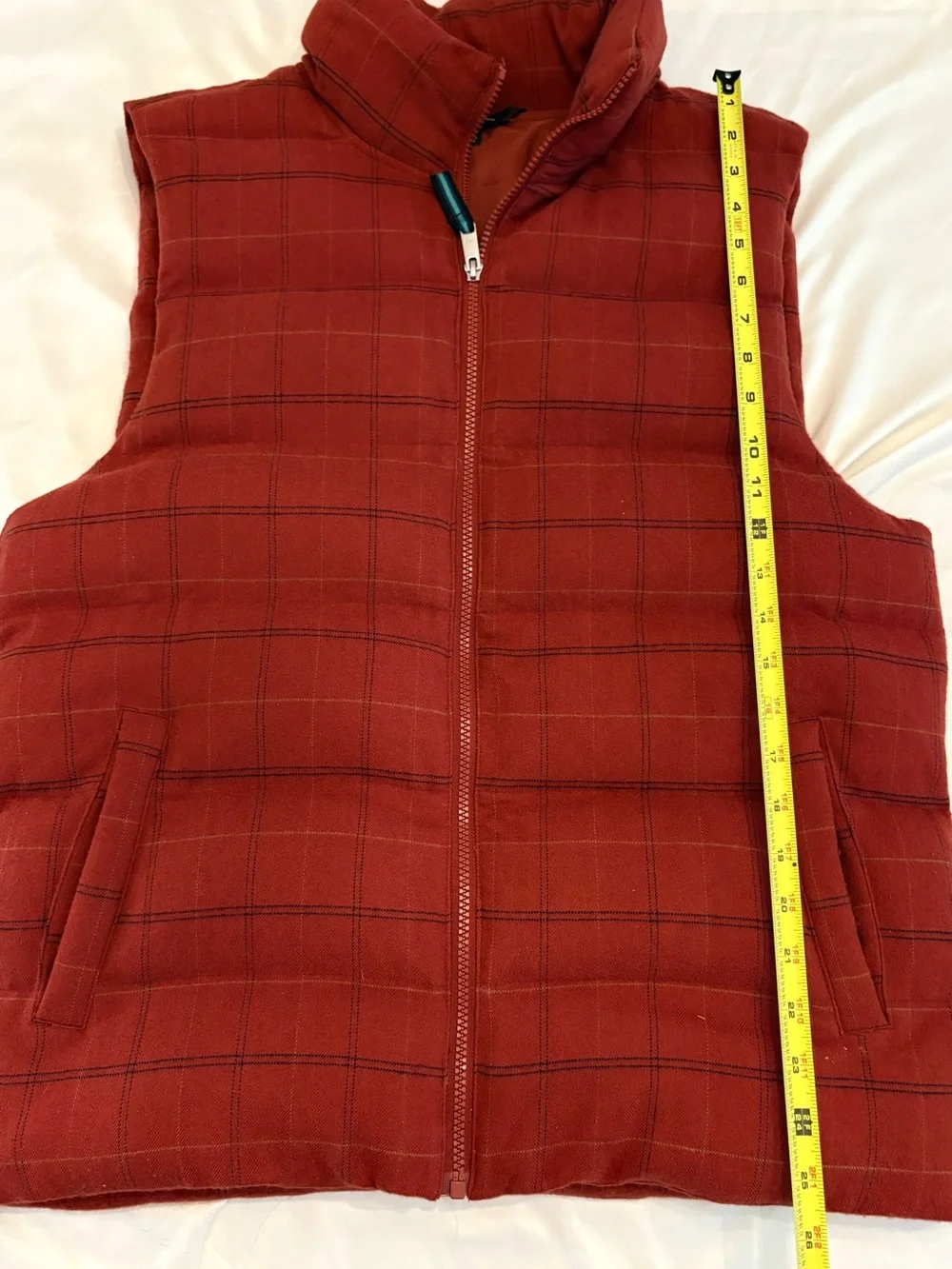 Men's Quilted Red Plaid Puffer Vest - Sleeveless Zip Front